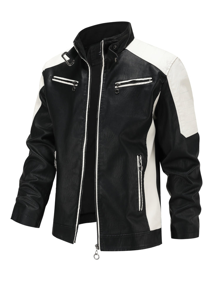 Herren Fashion Color Block Motorradjacke