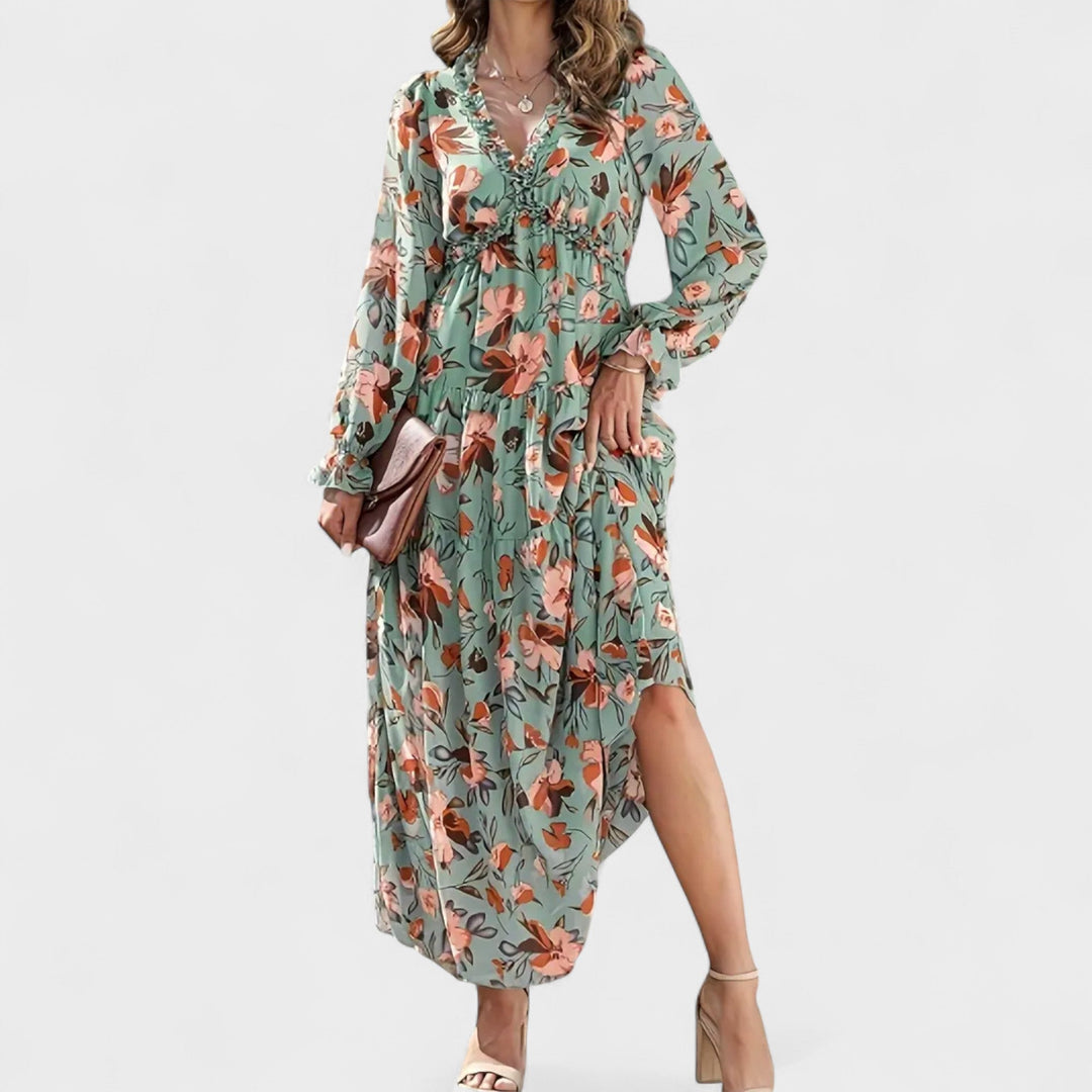 Zera | Robe longue fleurie à volants