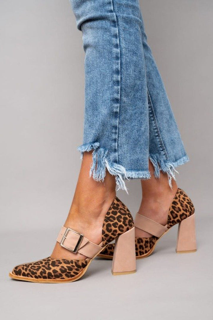 Selveta | Leopardenmuster Wildleder Sandalen mit stabilem Absatz