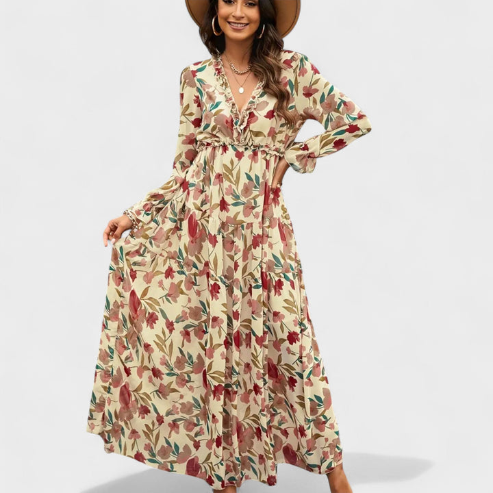 Zera | Robe longue fleurie à volants