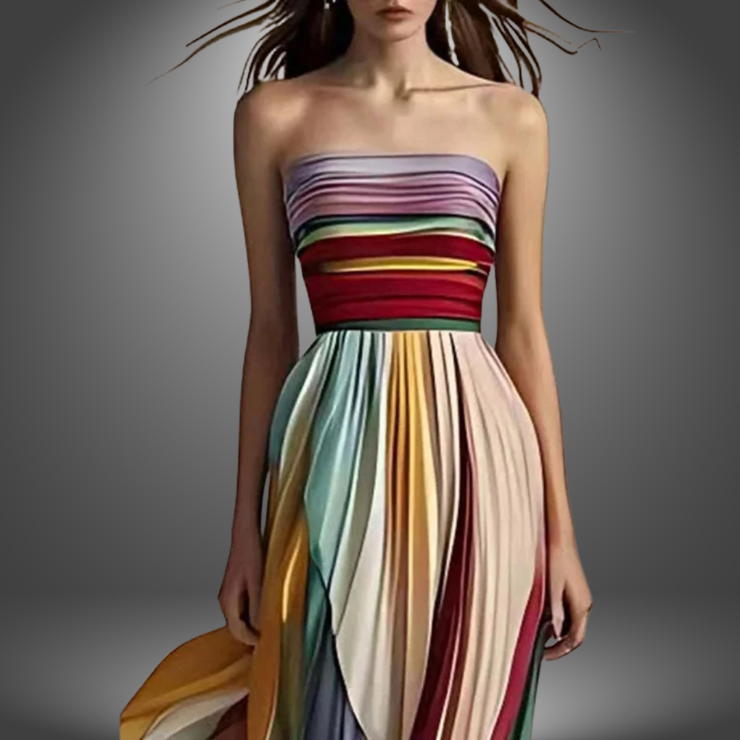 Clover - Schickes Regenbogen-Party-Kleid mit schulterfreiem Design
