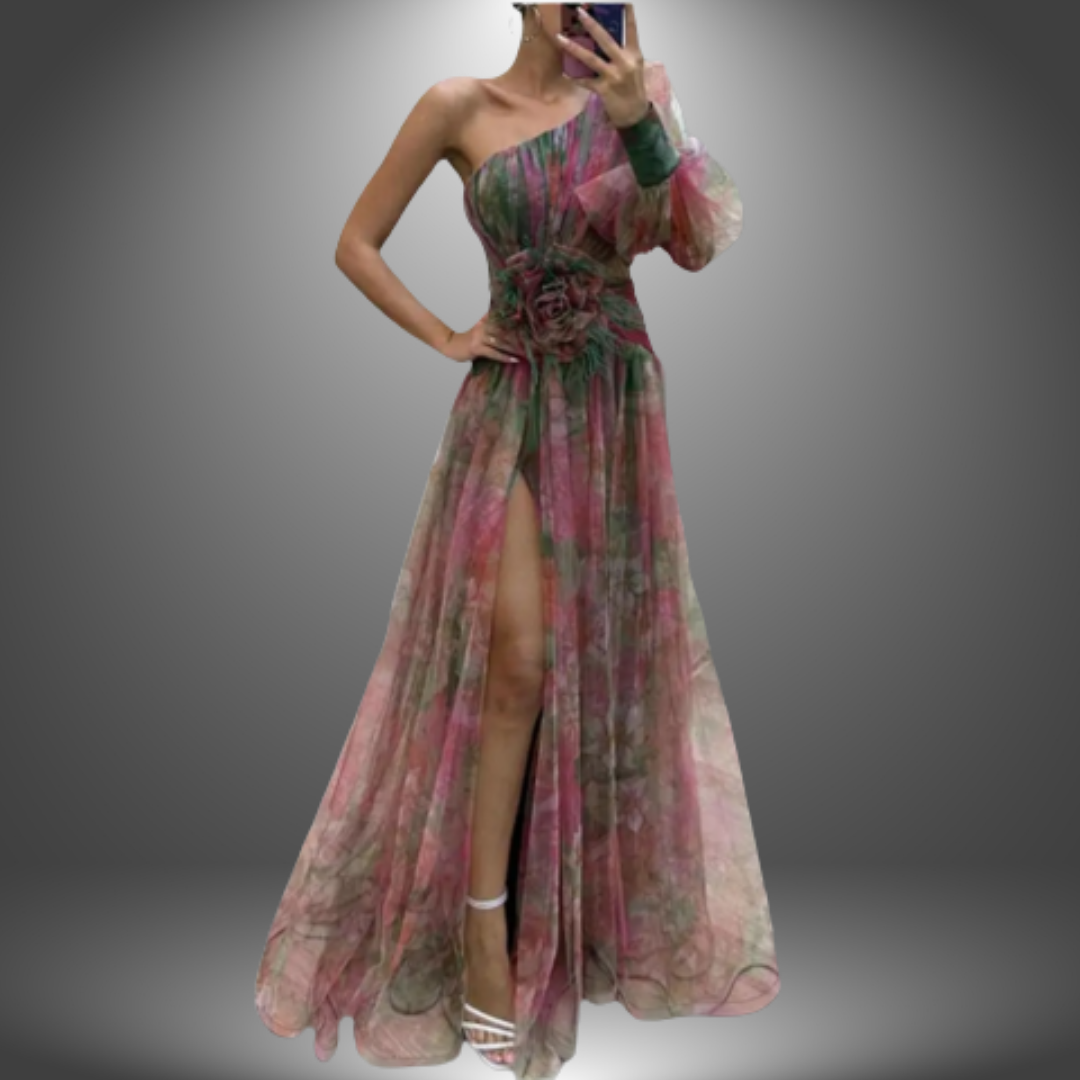 Indigo - Elegantes Ein-Schulter Tie-Dye Partykleid
