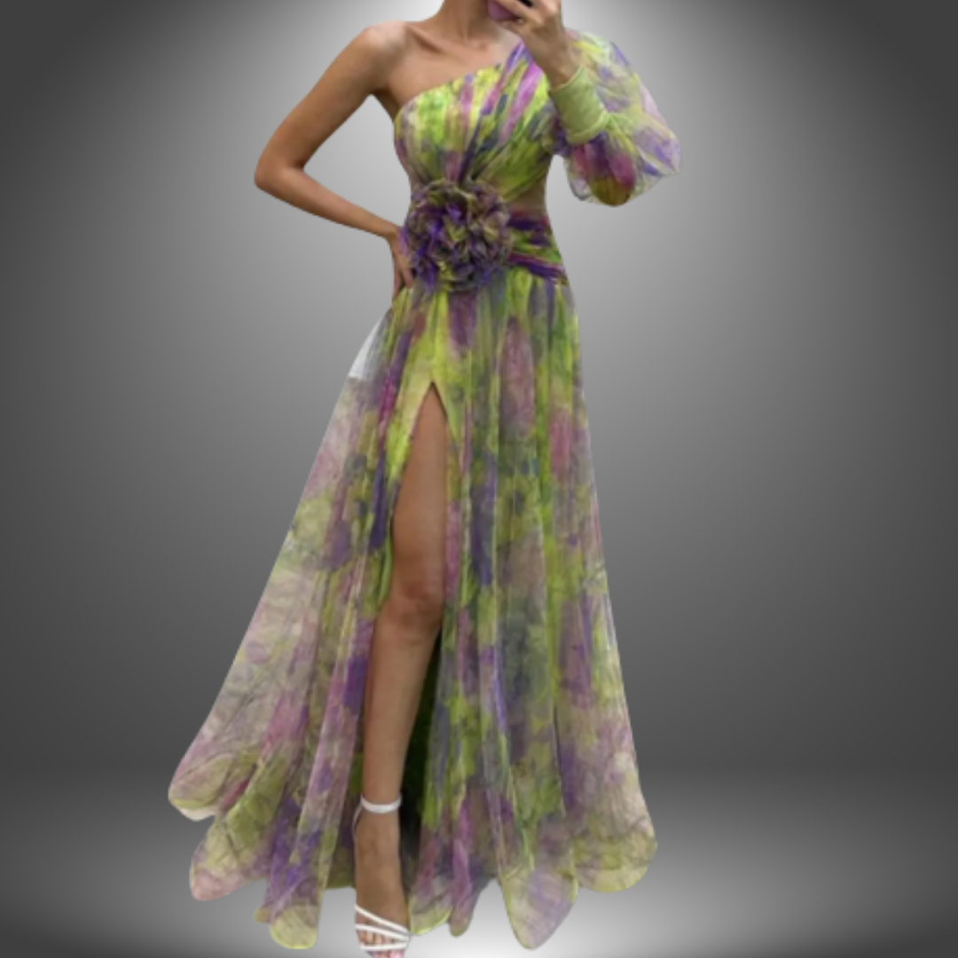 Indigo - Elegantes Ein-Schulter Tie-Dye Partykleid