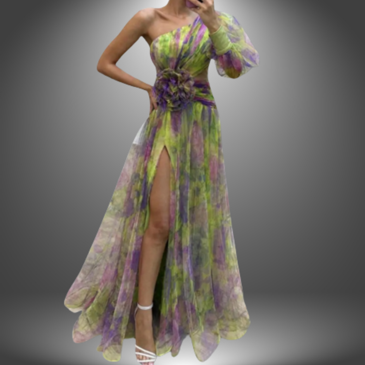 Indigo - Elegantes Ein-Schulter Tie-Dye Partykleid