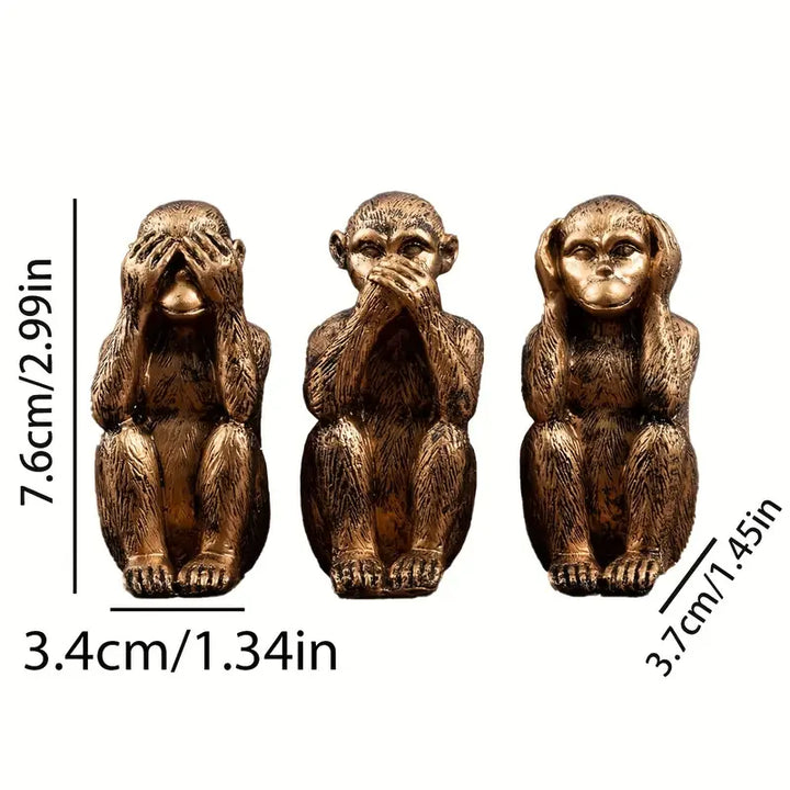 WiseChimp – 3-Teiliger Satz Dekorativer Affenskulpturen Aus Kunstharz