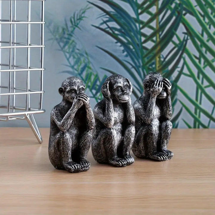 WiseChimp – 3-Teiliger Satz Dekorativer Affenskulpturen Aus Kunstharz