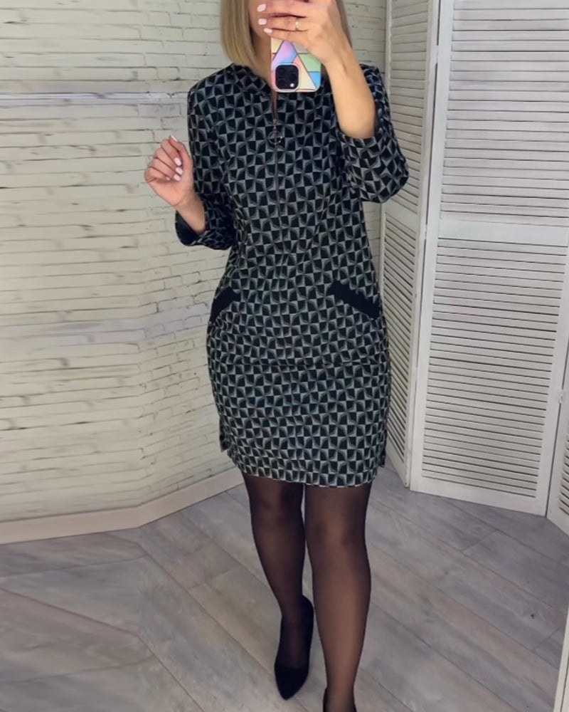 Debby - Robe à manches longues à imprimé diamant