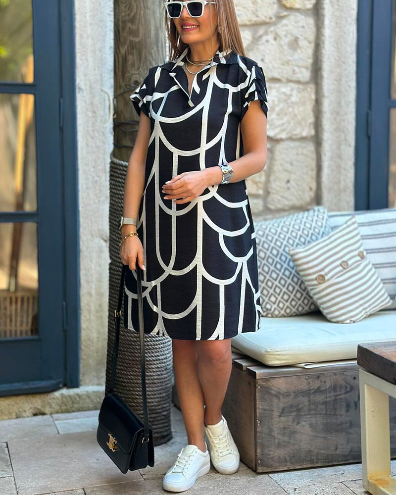 Virginia - Midikleid mit Print, kurzen Ärmeln und Reverslinie