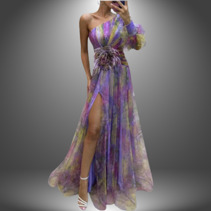 Indigo - Elegantes Ein-Schulter Tie-Dye Partykleid