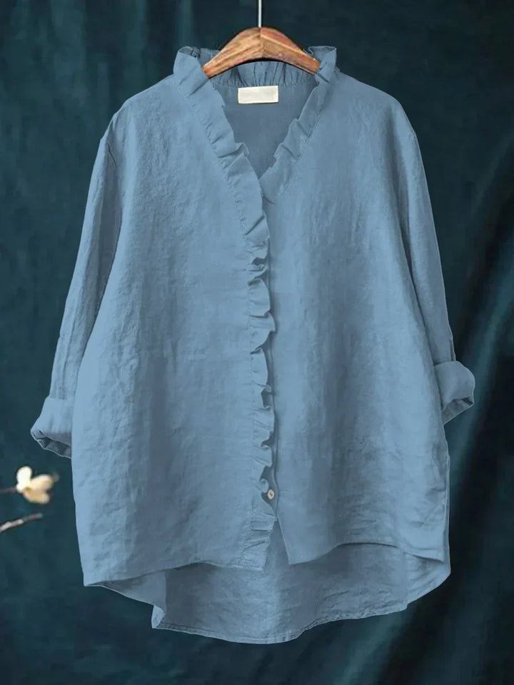 Sanela - Freizeitbluse mit Rüschen aus Baumwolle und Leinen