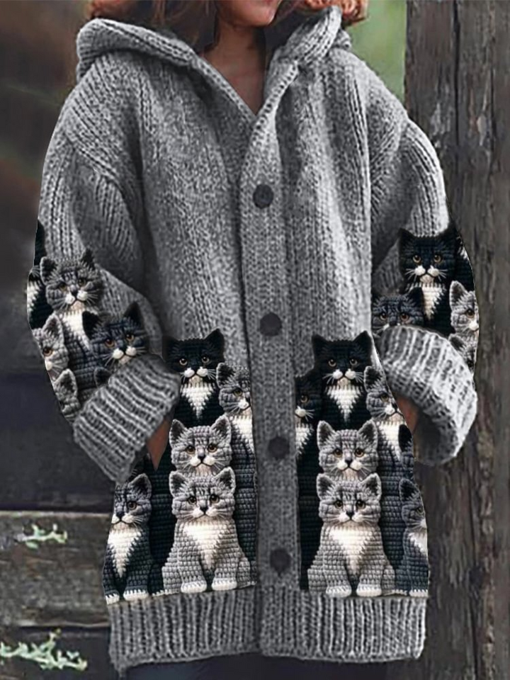 Jasmin - Gemütlicher Strick-Cardigan mit Katzenmotiv