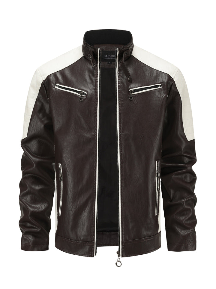 Herren Fashion Color Block Motorradjacke