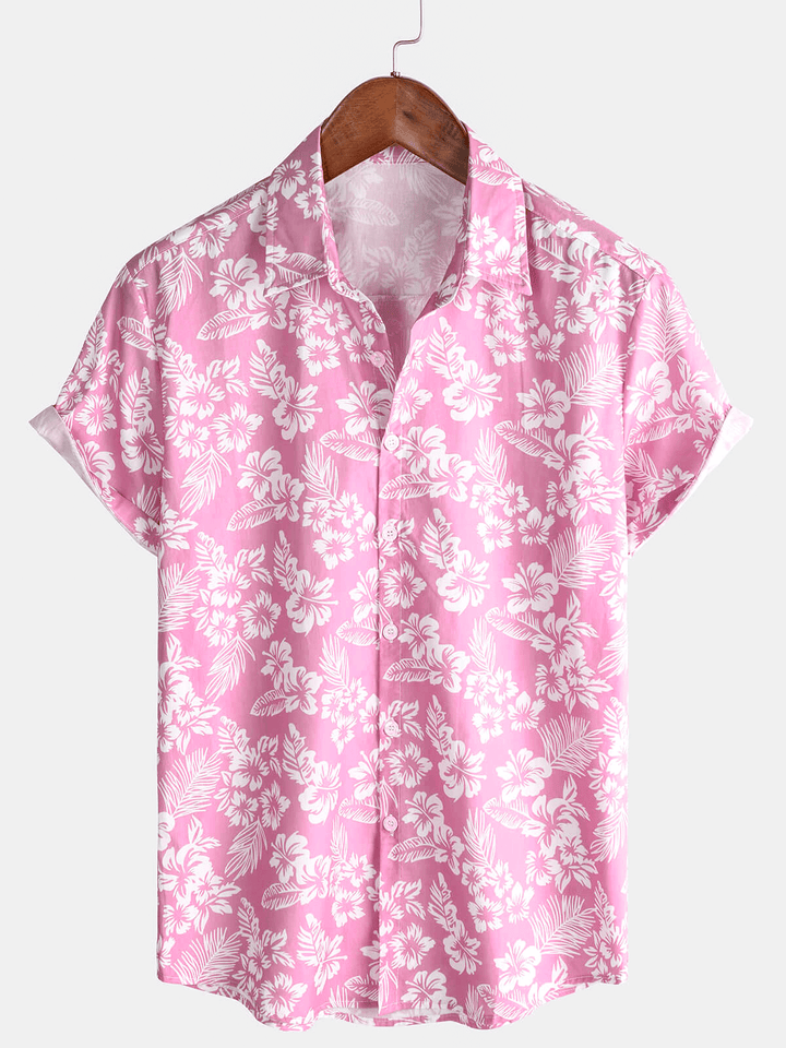 Chemise hawaïenne d'été à manches courtes pour homme avec motif floral