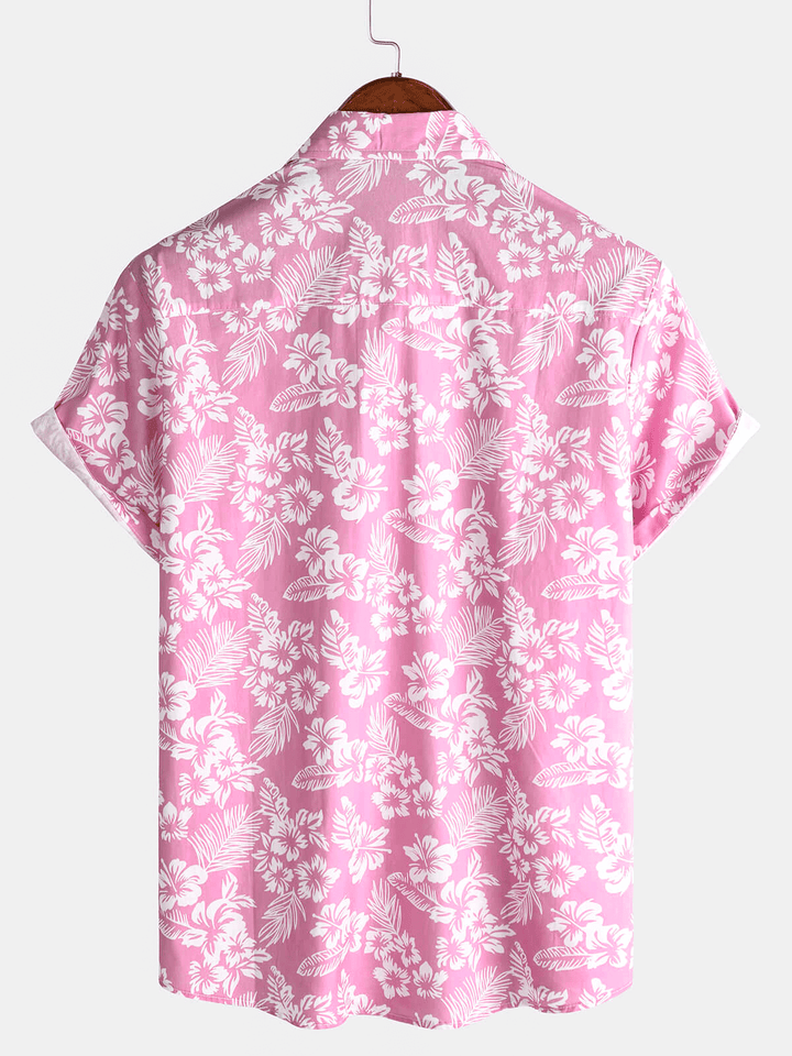 Chemise hawaïenne d'été à manches courtes pour homme avec motif floral