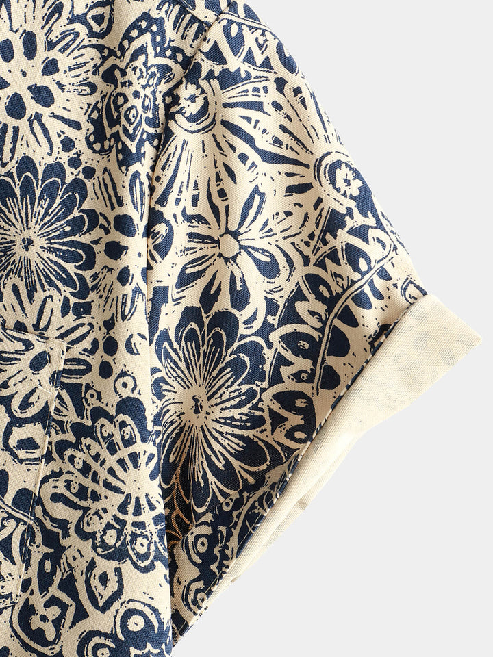 Herren Baumwolle Kurzarmhemd Paisley-Blumenmuster