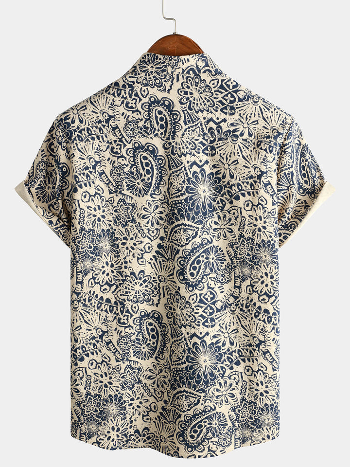 Herren Baumwolle Kurzarmhemd Paisley-Blumenmuster