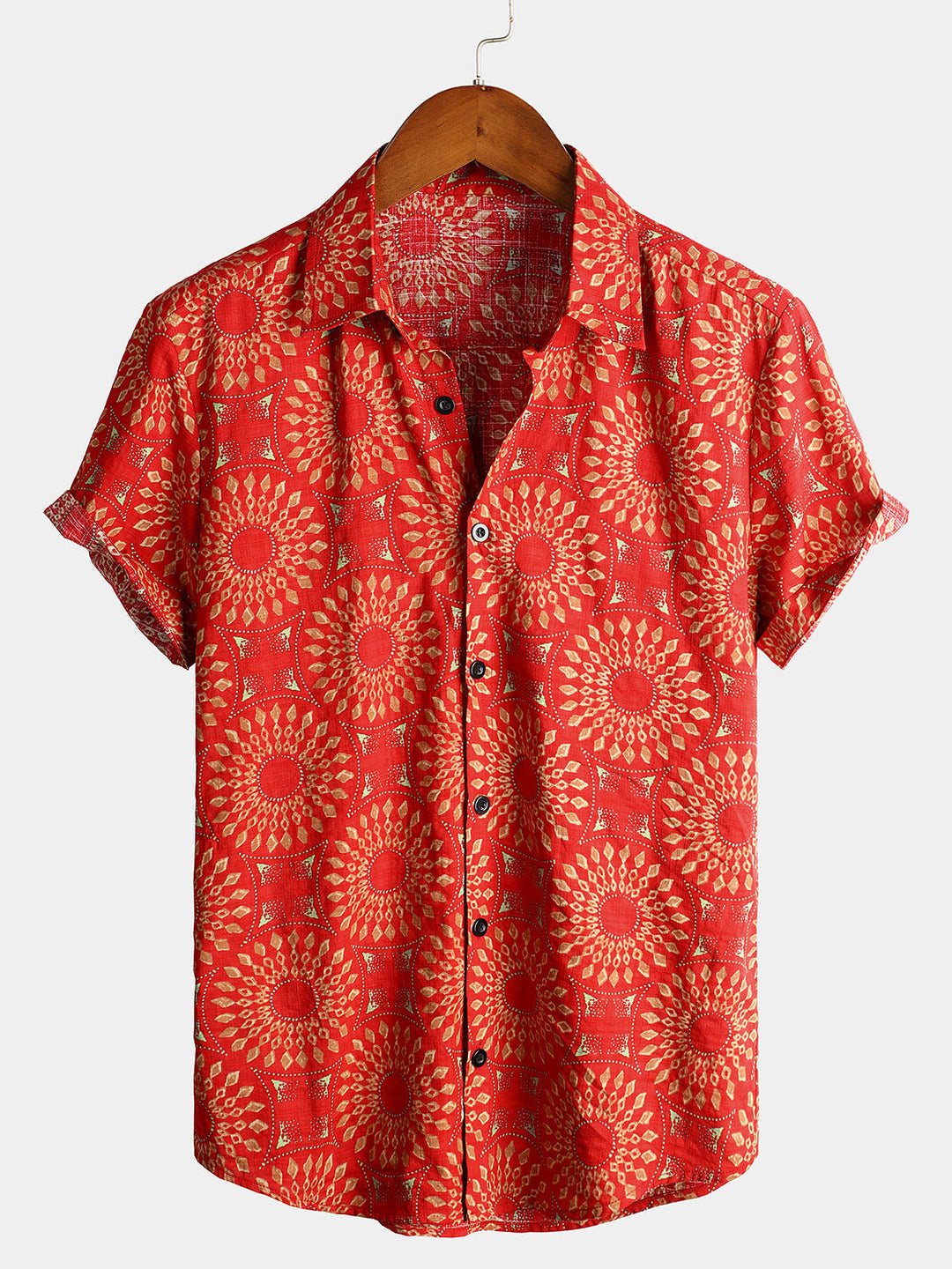 Chemise décontractée à manches courtes pour homme, motif floral, verte
