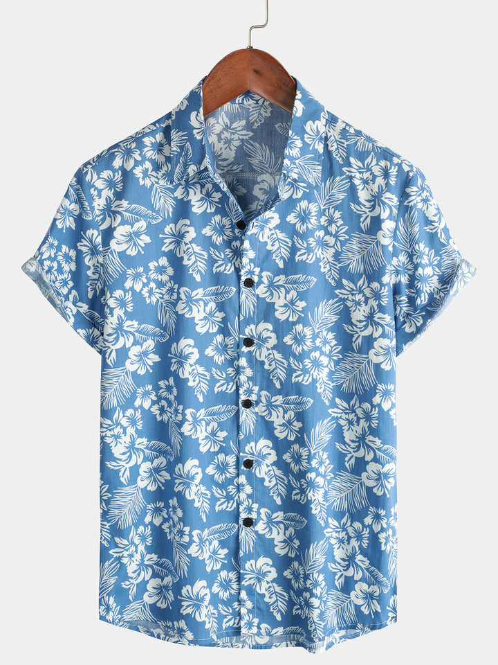 Chemise hawaïenne d'été à manches courtes pour homme avec motif floral