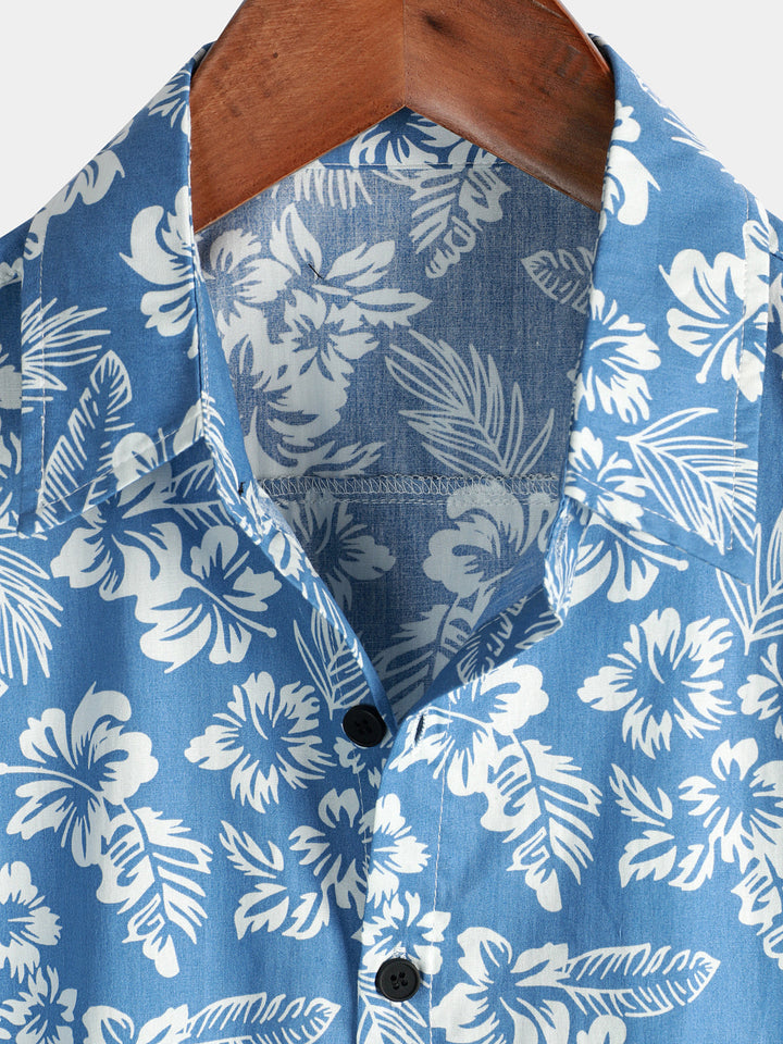 Chemise hawaïenne d'été à manches courtes pour homme avec motif floral