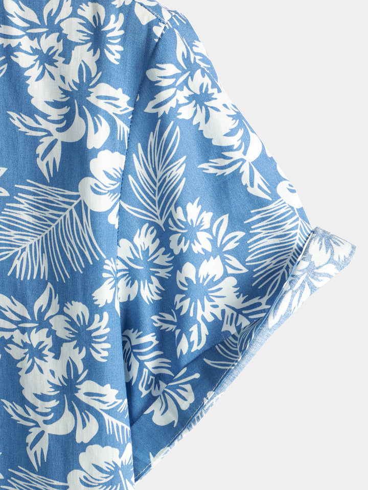 Chemise hawaïenne d'été à manches courtes pour homme avec motif floral