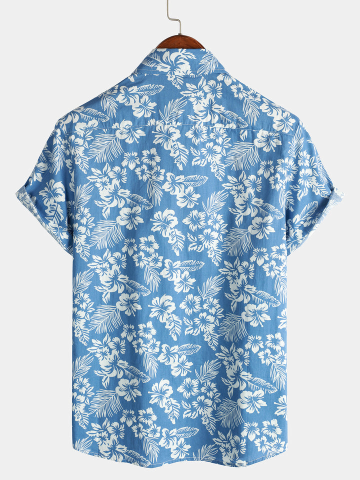 Chemise hawaïenne d'été à manches courtes pour homme avec motif floral