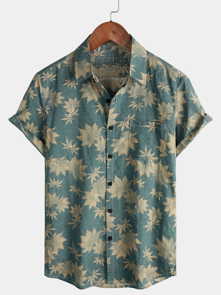 Chemise d'été en coton pour homme avec motif feuille d'érable