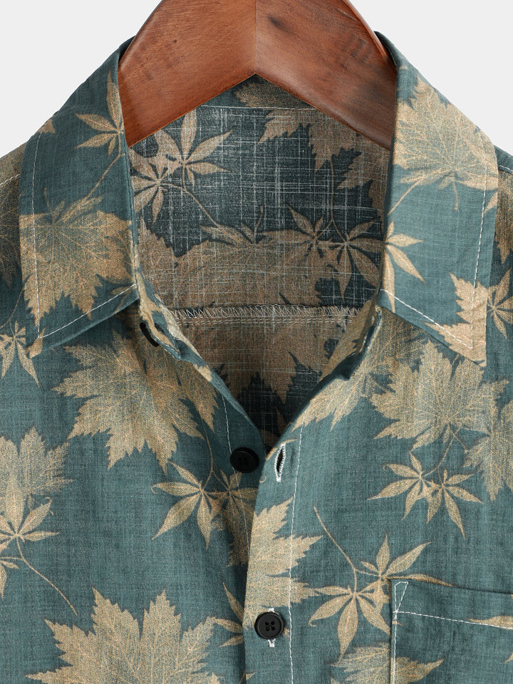 Chemise d'été en coton pour homme avec motif feuille d'érable