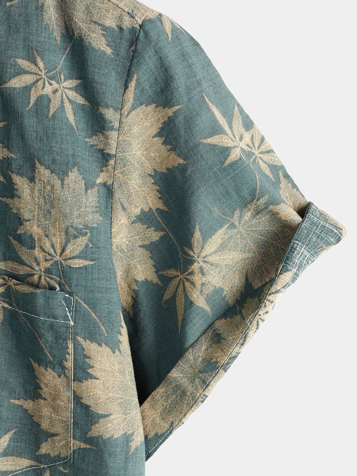 Chemise d'été en coton pour homme avec motif feuille d'érable