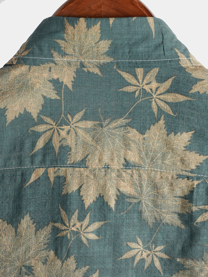 Chemise d'été en coton pour homme avec motif feuille d'érable