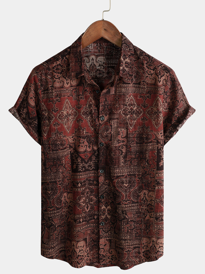 Herren Retro Urlaubs 70er Paisley Kurzarmhemd