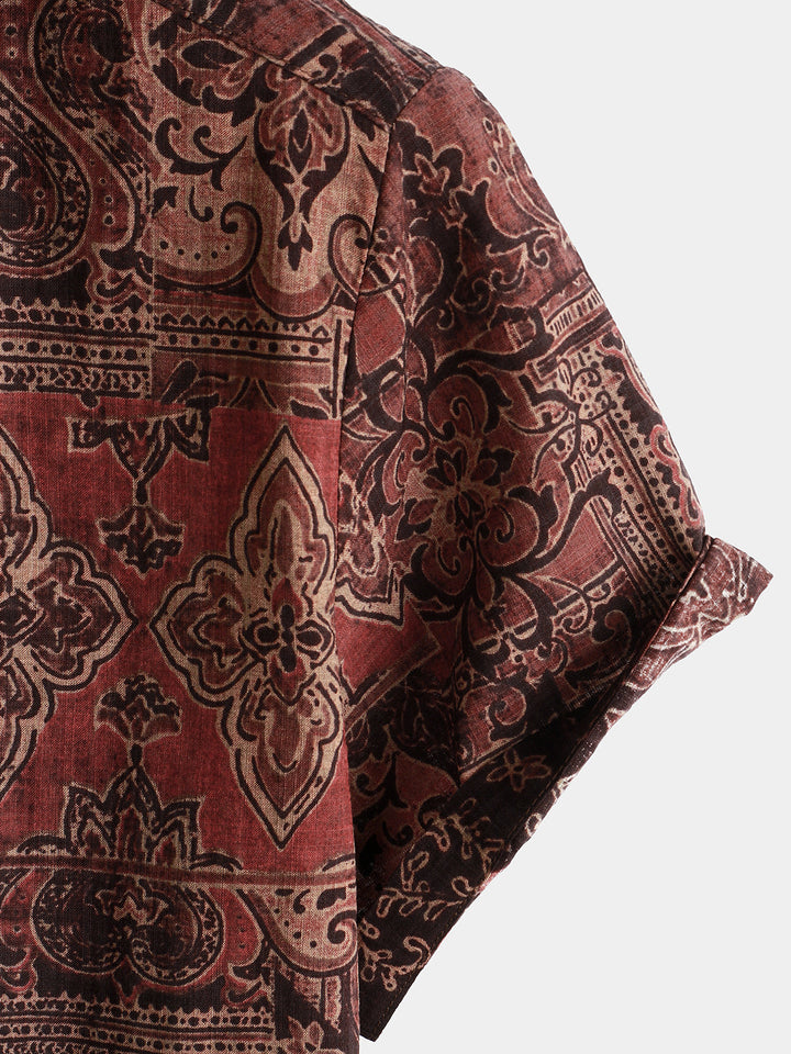 Herren Retro Urlaubs 70er Paisley Kurzarmhemd