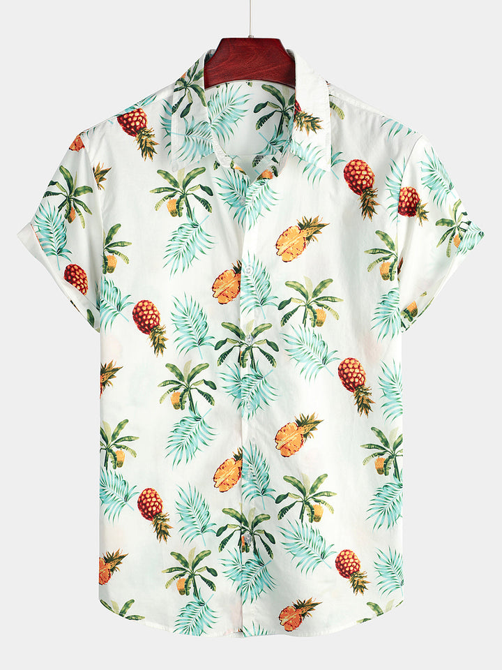 Chemise hawaïenne à manches courtes pour homme avec imprimé ananas