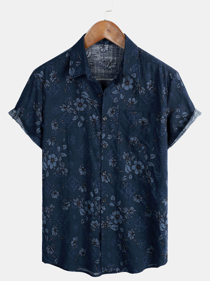 Herren Baumwoll Sommer Vintage Freizeithemd