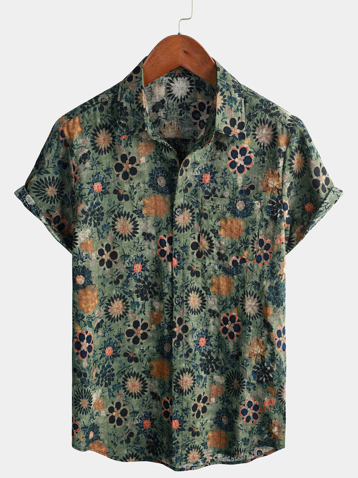 Herren kurzärmliges Hemd mit Vintage-Blumendruck