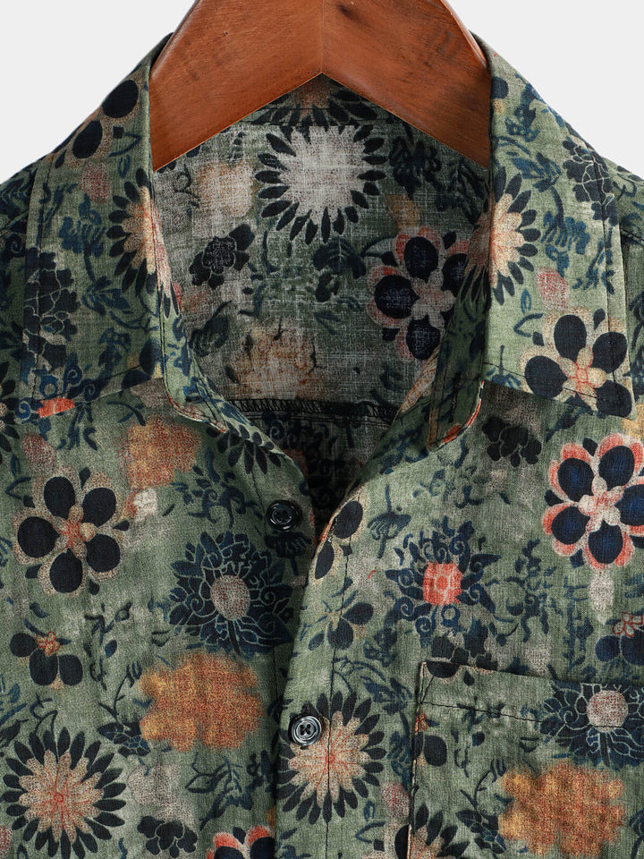 Herren kurzärmliges Hemd mit Vintage-Blumendruck