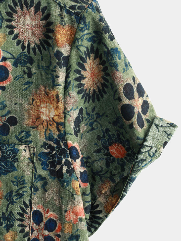 Herren kurzärmliges Hemd mit Vintage-Blumendruck