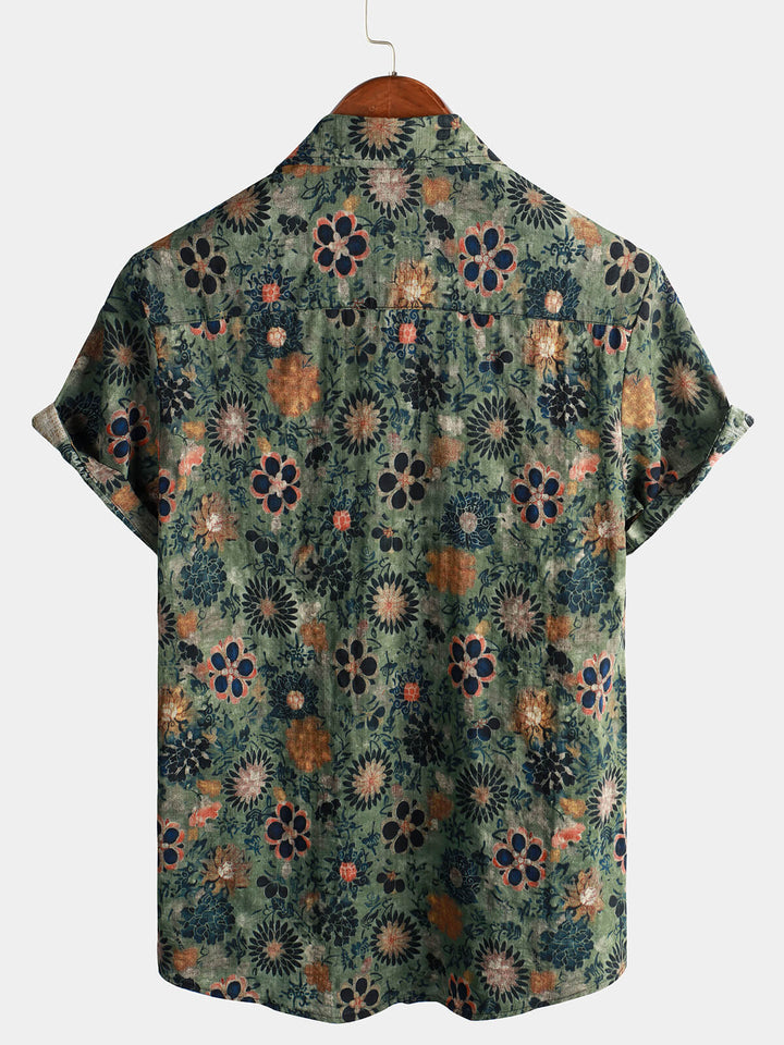 Herren kurzärmliges Hemd mit Vintage-Blumendruck