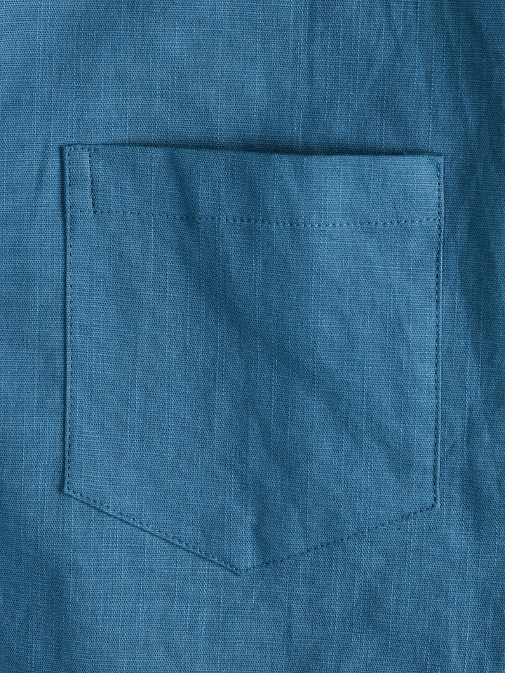 Chemise décontractée à manches courtes pour homme en lin et coton bleu marine