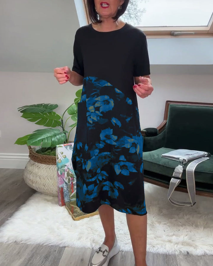 Verena - Lässiges Patchworkkleid mit Blumendruck