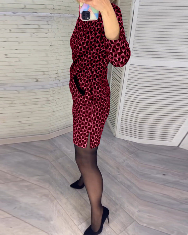Debby - Robe à manches longues à imprimé diamant