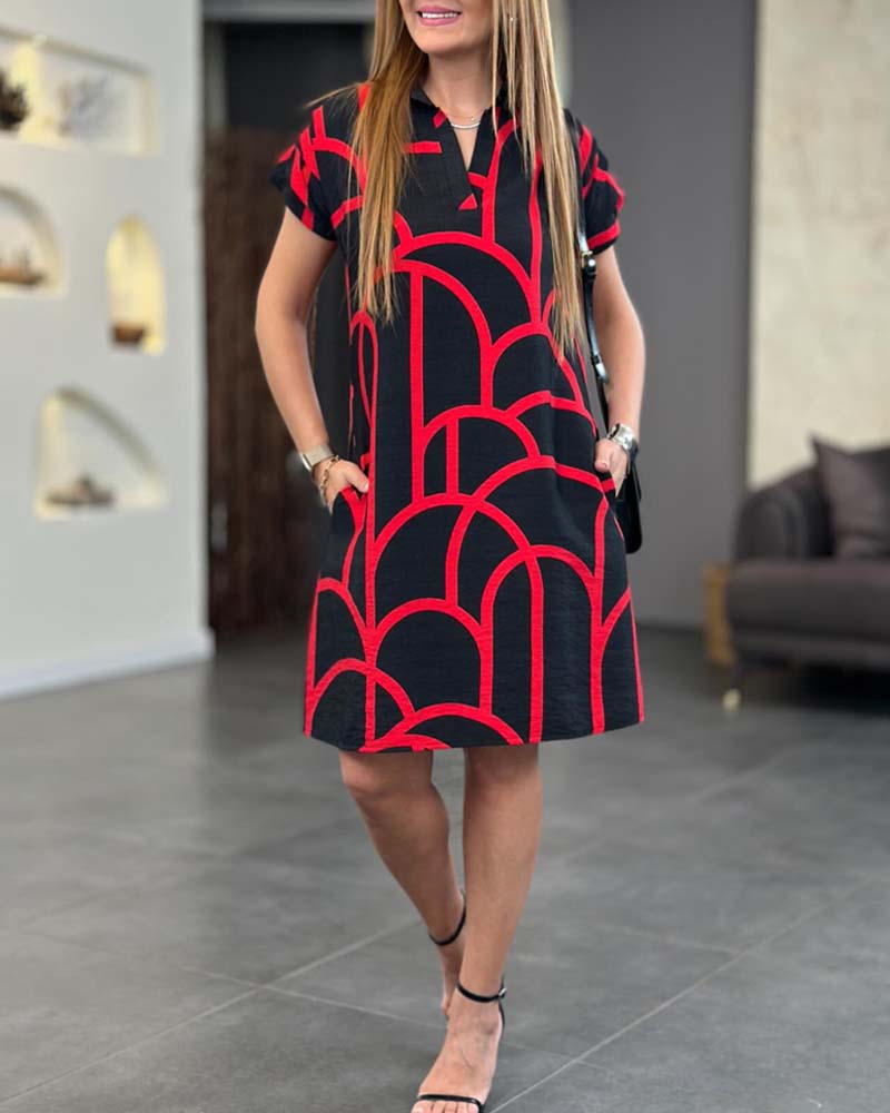 Virginia - Midikleid mit Print, kurzen Ärmeln und Reverslinie