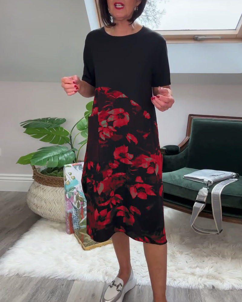 Verena - Lässiges Patchworkkleid mit Blumendruck