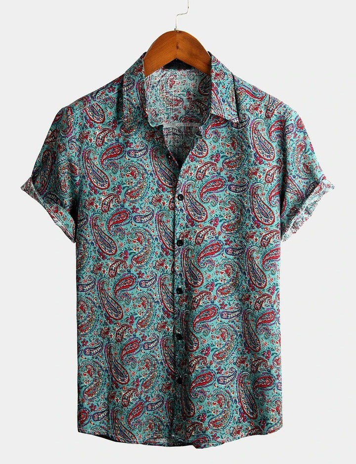 Chemise d'été rétro à manches courtes pour homme, motif cachemire