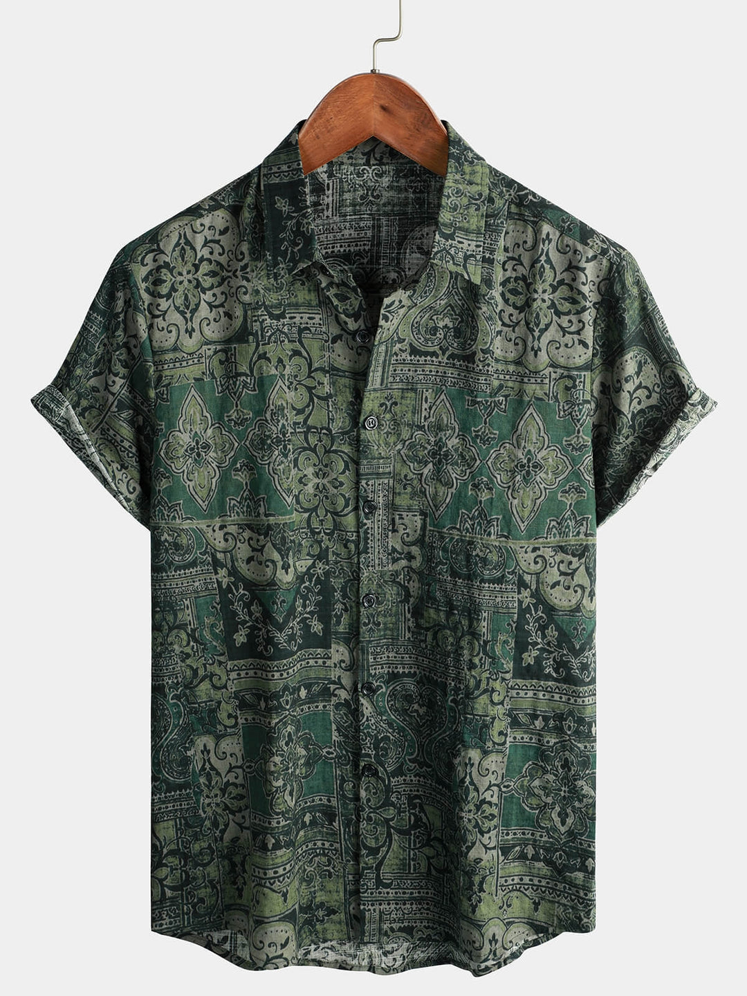 Herren Retro Urlaubs 70er Paisley Kurzarmhemd