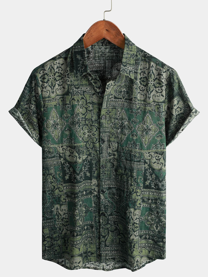 Herren Retro Urlaubs 70er Paisley Kurzarmhemd