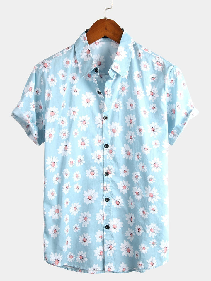 Chemise d'été à manches courtes pour homme avec motif floral marguerite