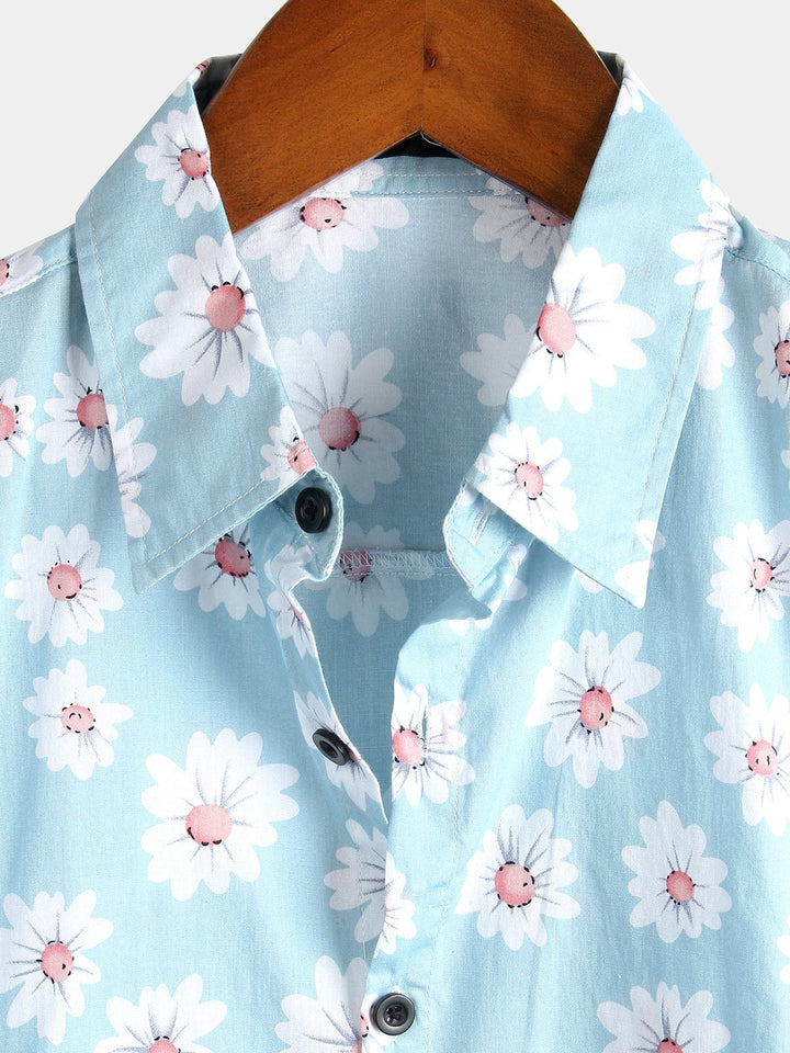 Chemise d'été à manches courtes pour homme avec motif floral marguerite