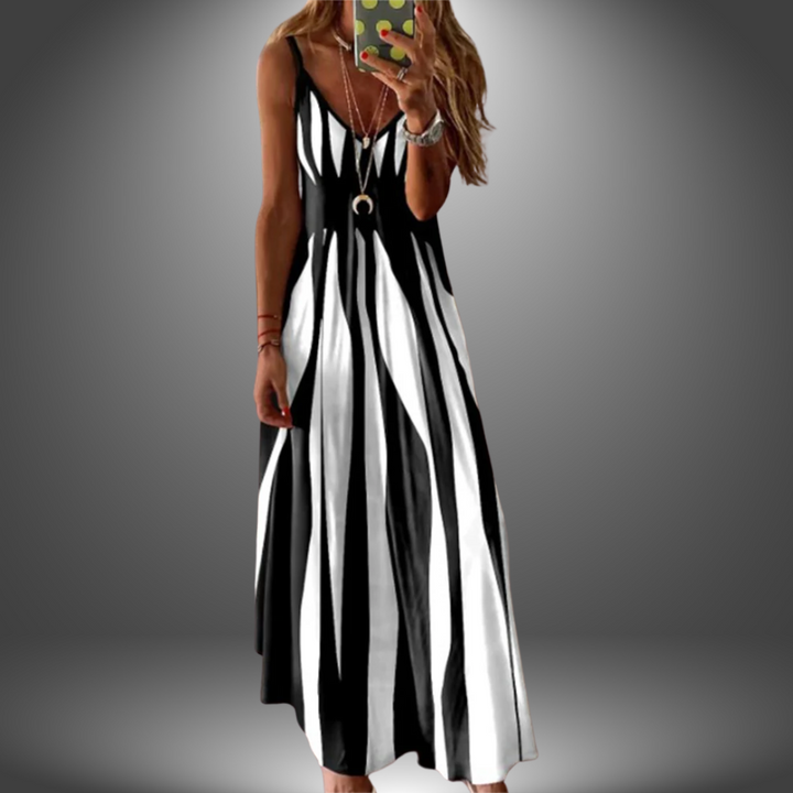 Aria - Elegantes ärmelloses gestreiftes langes Kleid