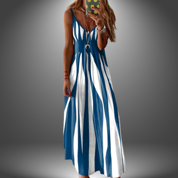 Aria - Elegantes ärmelloses gestreiftes langes Kleid