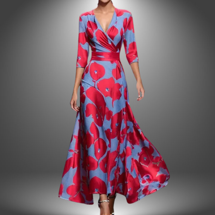 Zora - Flatterndes V-Ausschnitt Halbarm Boho Maxikleid